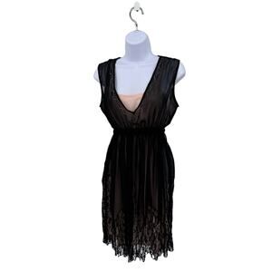 Daytrip Black Sleeveless Mini Lace Dress Womens Medium Beaded V Neck Sheer Lined